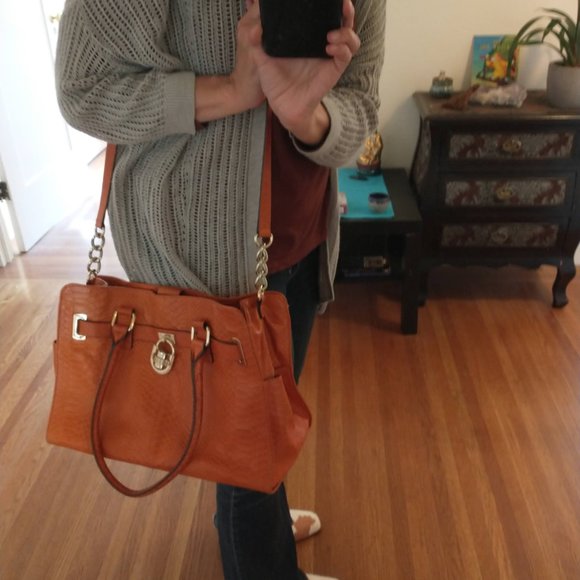 Calvin Klein Leather Bag, Orange Crocodile pattern - Picture 2 of 11